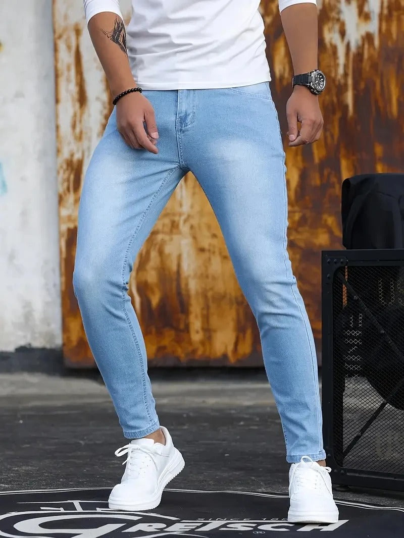 Retro Slim Fit Stretch Jeans - Casual Skinny Fit Denim met rits