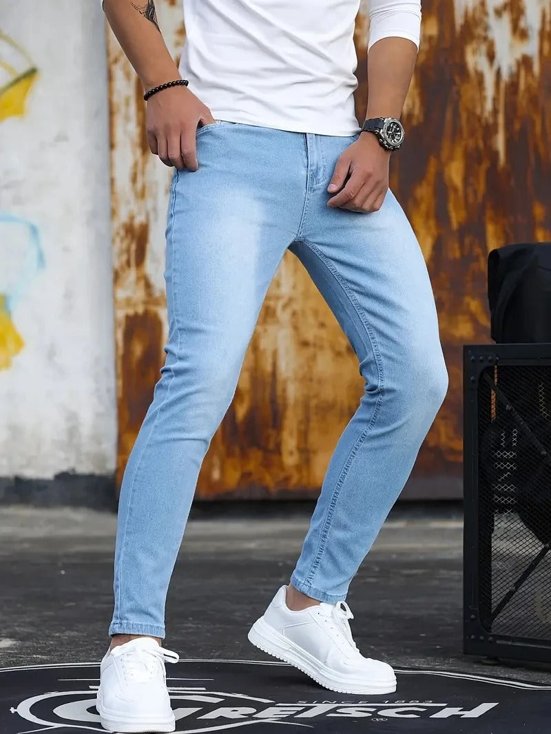 Retro Slim Fit Stretch Jeans - Casual Skinny Fit Denim met rits