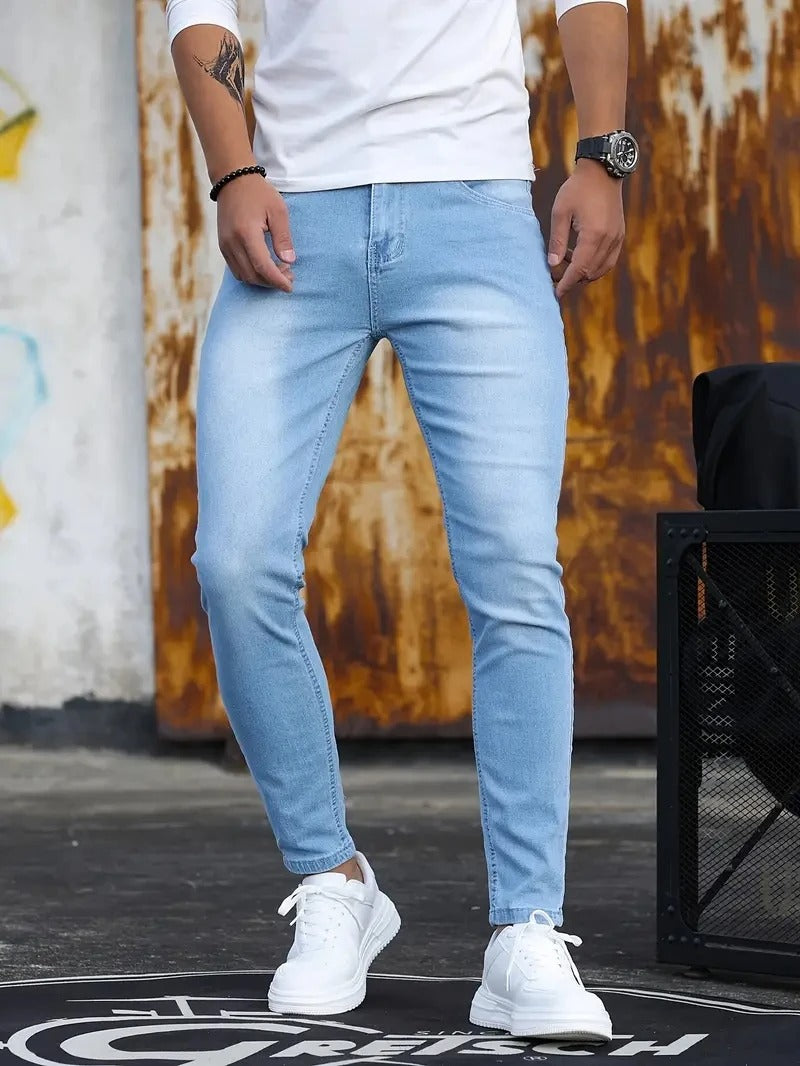 Retro Slim Fit Stretch Jeans - Casual Skinny Fit Denim met rits